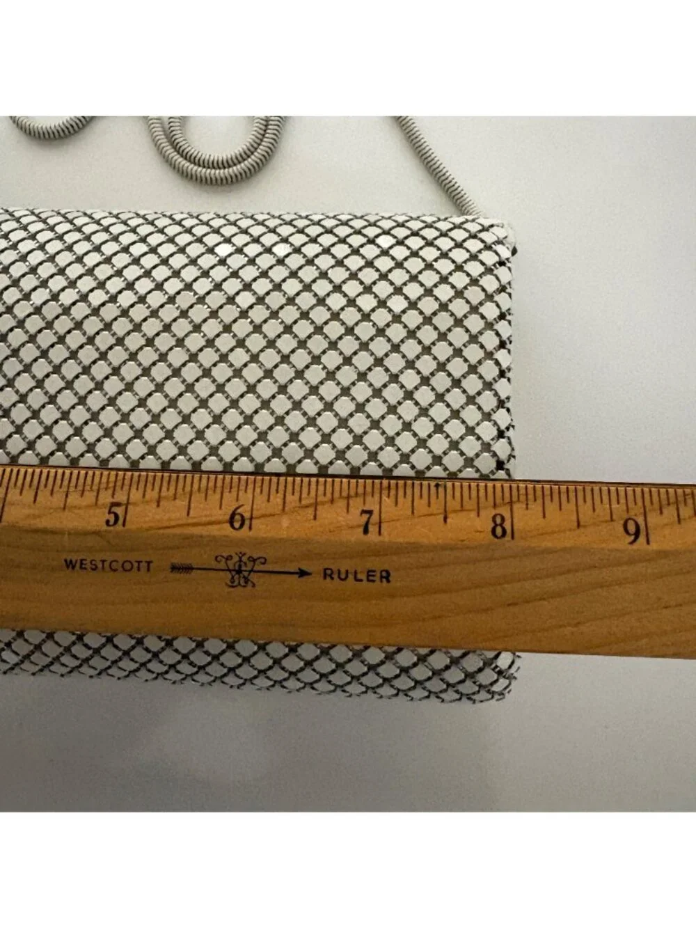White Mesh Clutch Purse Shoulder Bag Gold Trim 80s Vintage Evening Prom Wedding